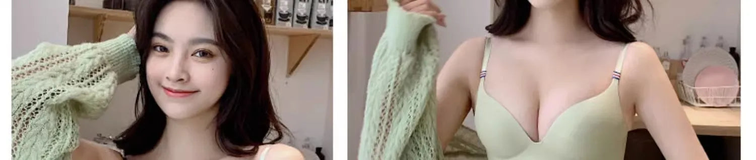 INTIMO SECRETS English Ice Silk Bra Set – Thick Cup, Wire-Free, Gathered Lingerie