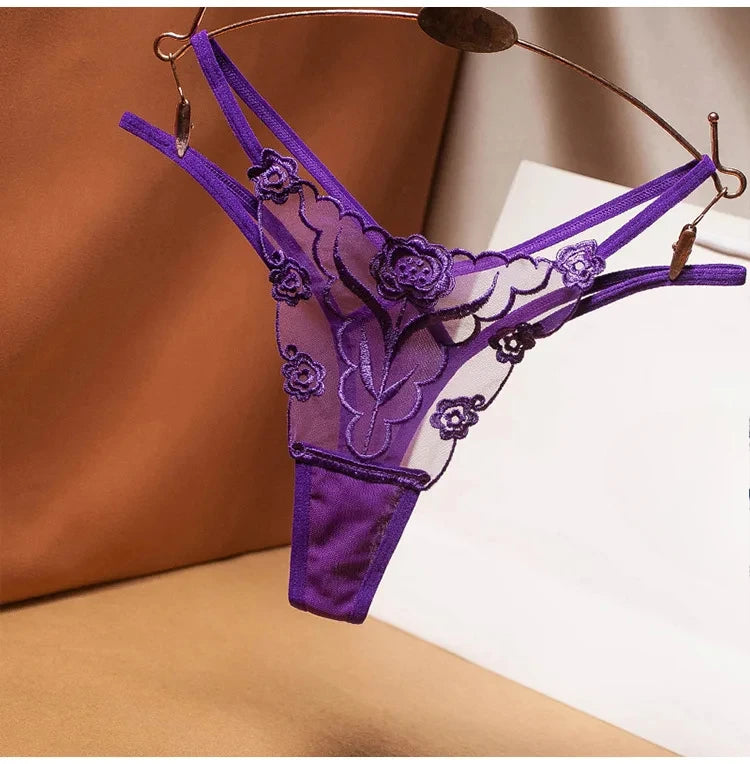 INTIMO SECRETS Sexy Embroidered Mesh Thong – Sheer Strappy G-String & Seamless Floral Lace T-Back Lingerie