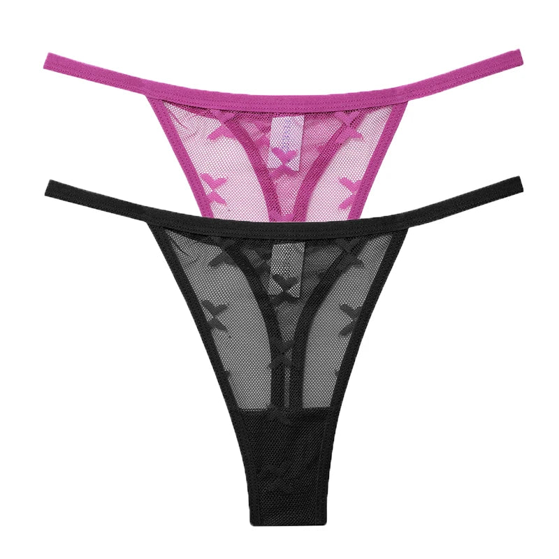 INTIMO SECRETS 2PCS Mesh Thongs – Transparent Seamless G-String Underwear for Women S-XL