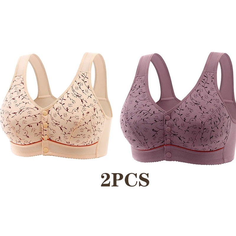 INTIMO SECRETS Women’s Floral Wireless Bra – Breathable Comfortable Front-Button Traceless