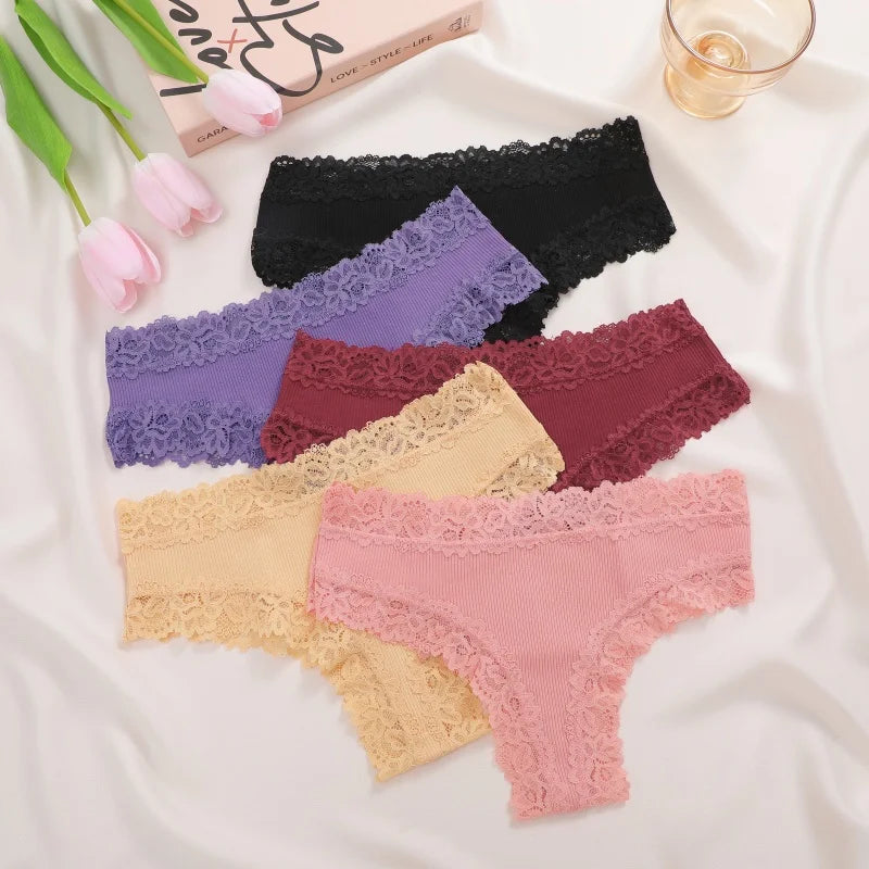 4Pcs/Set Women's Cotton Panties Lace Sexy Brazilian Pants Floral Lace Underwear Trendy Patchwork Briefs  Female Soft Underpants