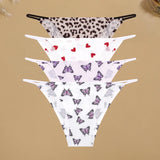 4Pcs/Set Graphic Print Briefs Women Seamless Ultra-thin Panties Sexy Low Waist Leopard Love Underwear Girls Breathable Lingerie