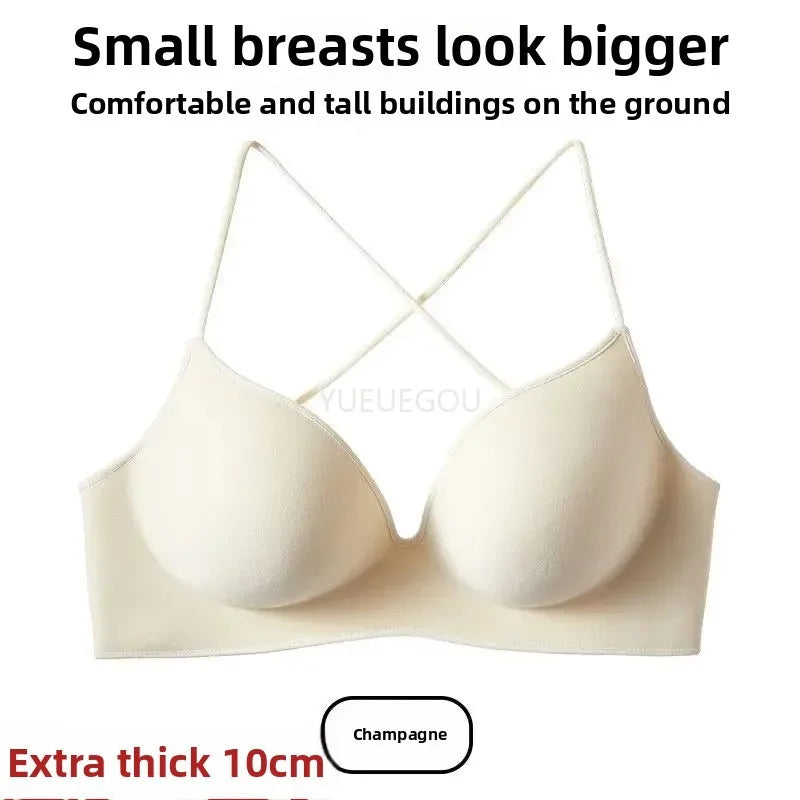 INTIMO SECRETS Women’s Thick Push-Up Bra – AA Cup, Wireless, Cross Strap, Seamless T-Shirt Bra