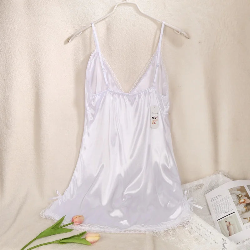 1PC Women's Sexy Sleep Suspenders V-neck Solid Color Comfortable Fashion Nightdress Sleepshirts Underwear Clothing