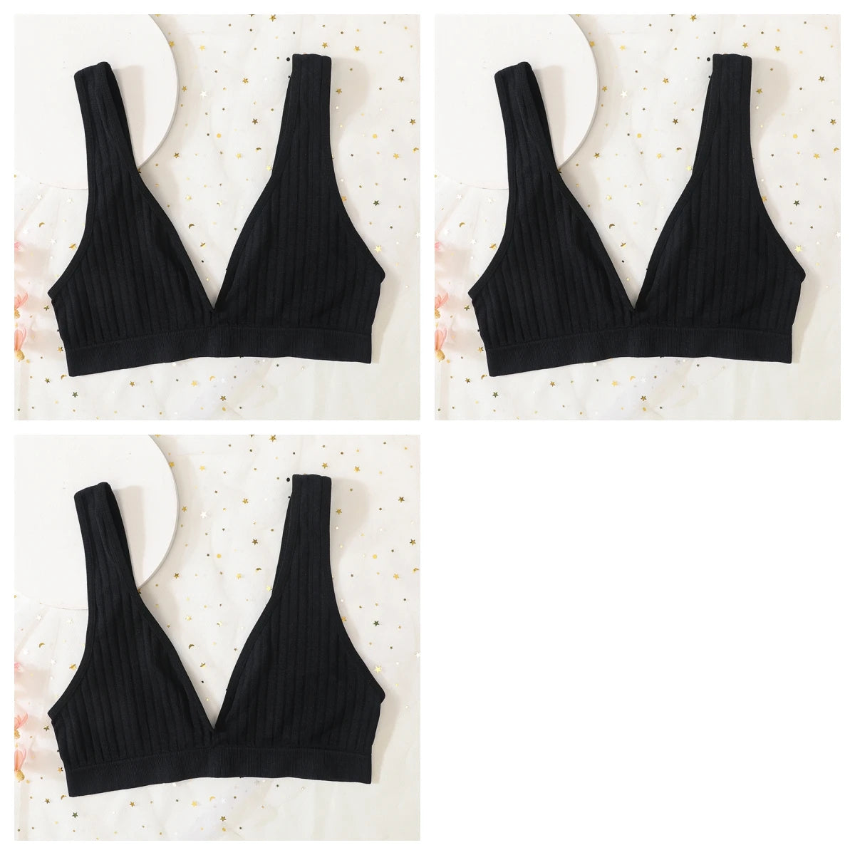 INTIMO SECRETS 3-Piece Push-Up Bra Set – Deep V, Low Back, Seamless Solid Color