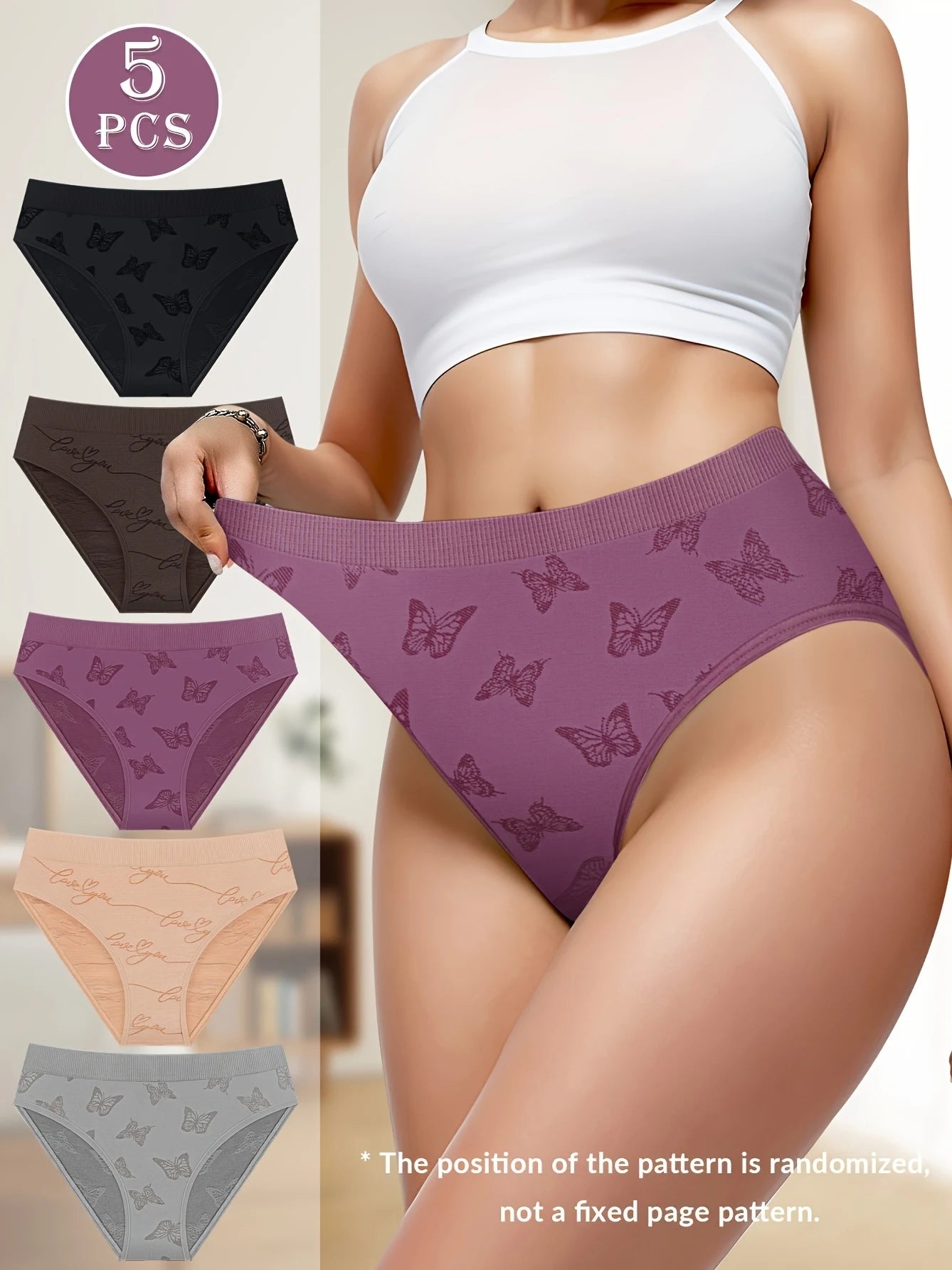 Pack of 5 Women's Butterfly-Shaped Soft Triangle Panties Plus Size Underwear