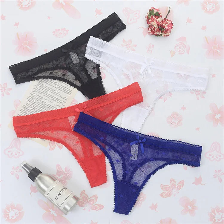 INTIMO SECRETS Sexy Lace Leaves Transparent G-String – Sheer T-Back Thong with Button Detail & Cotton Comfort