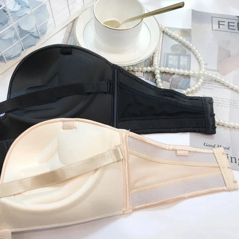 INTIMO SECRETS Women’s Sexy Strapless Bra – Black Lace Seamless Push-Up Invisible Bralette