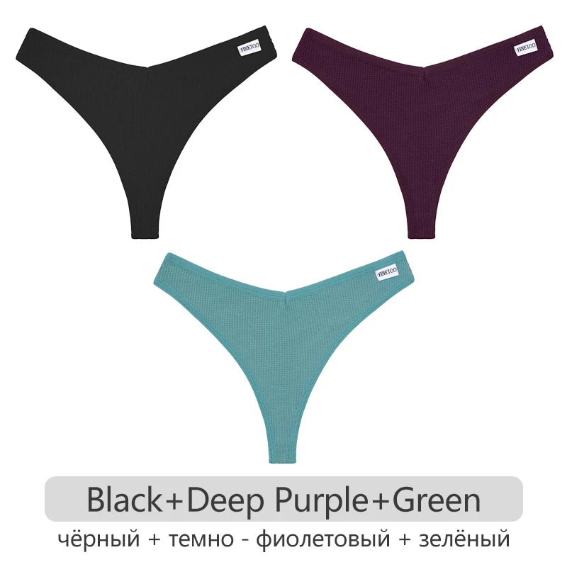 INTIMO SECRETS Women’s Cotton Thongs 3-Pack – Low-Rise Waffle G-String T-Back Panties S-XL