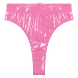 Womens Adult Sexy Thong Latex Panties Lingerie Wet Look Patent Leather Briefs Underwear Buckle Belted Pole Dance PVC Panties