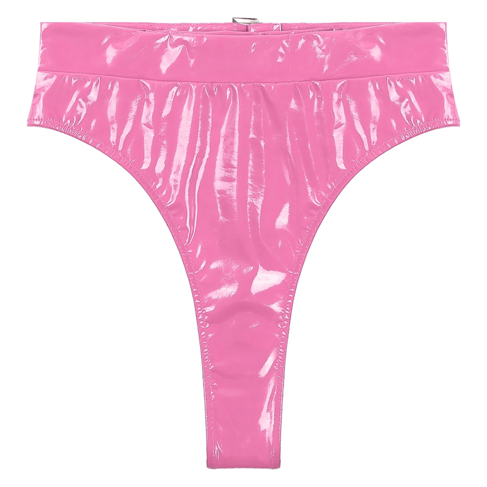 Womens Adult Sexy Thong Latex Panties Lingerie Wet Look Patent Leather Briefs Underwear Buckle Belted Pole Dance PVC Panties