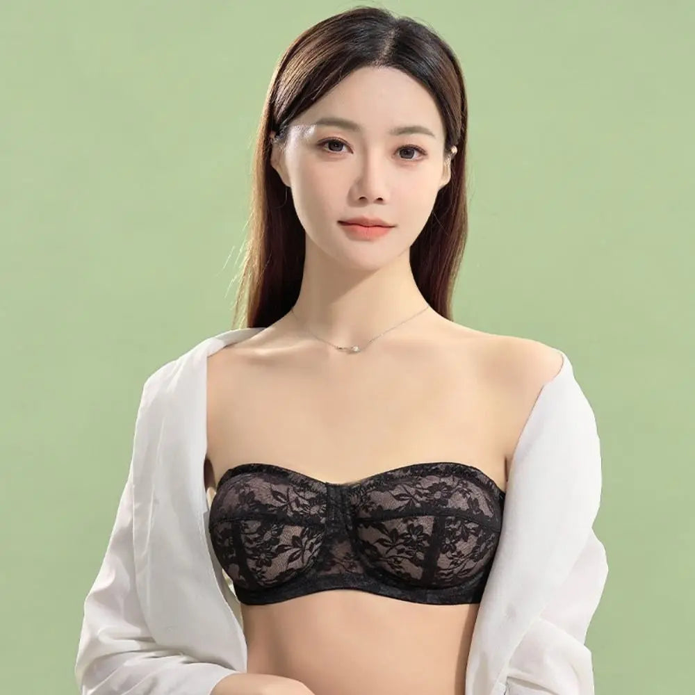 INTIMO SECRETS Women’s Mesh Lace Transparent Bra – Seamless Push-Up Invisible Lingerie for Wedding