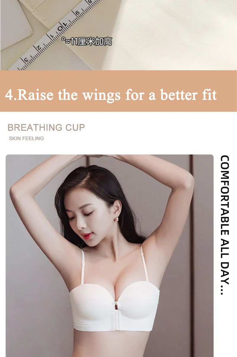 FINETOO 1PCS Women's Push-up Strapless Bras Front Buckle Brassiere Sexy Girls Small Chest Underwear Front Closure Sexy Bra