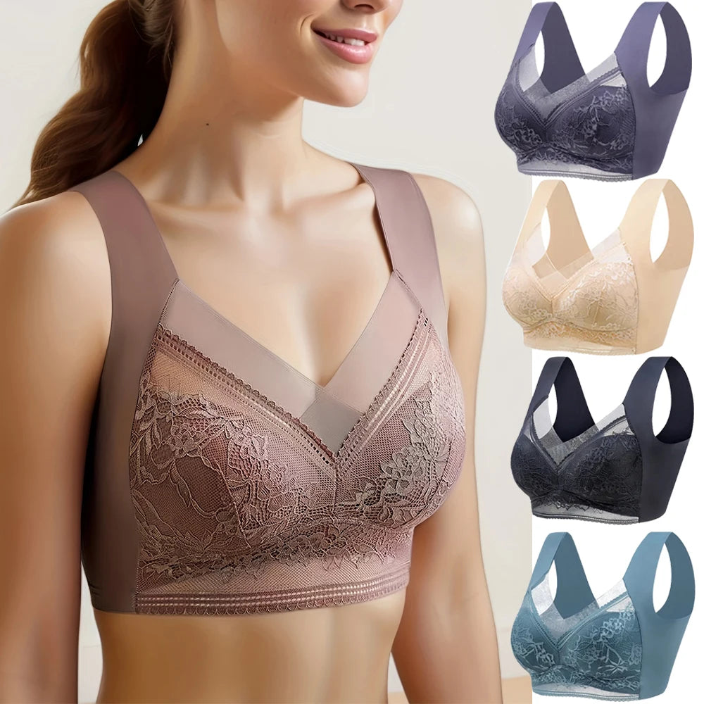 INTIMO SECRETS Wireless Lace Bra – Large Size Summer Bralette for Women