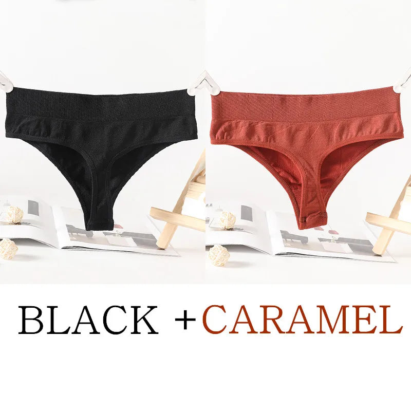 2PCS/Set Seamless G-String Panties Women Thongs Sexy Panty Lingerie Solid Color Female High Waist Thongs Women's Underwear