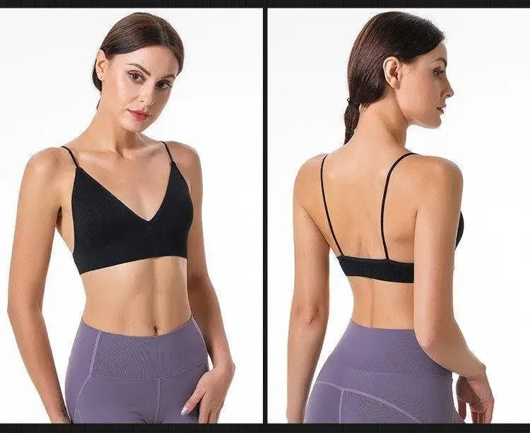 V Neck Seamless Triangle Cup Bra Camisole Underwear Wrapped Chest Women S M L Breathable Gather Up Sports Fitness Yoga Casual
