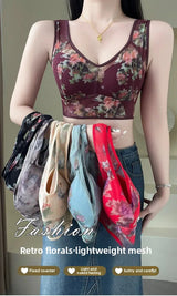 Plus Size Fixed Cup Bra Wireless Breathable Summer Thin Underwear One-Piece Vest Style for Middle-Aged And Elderly People