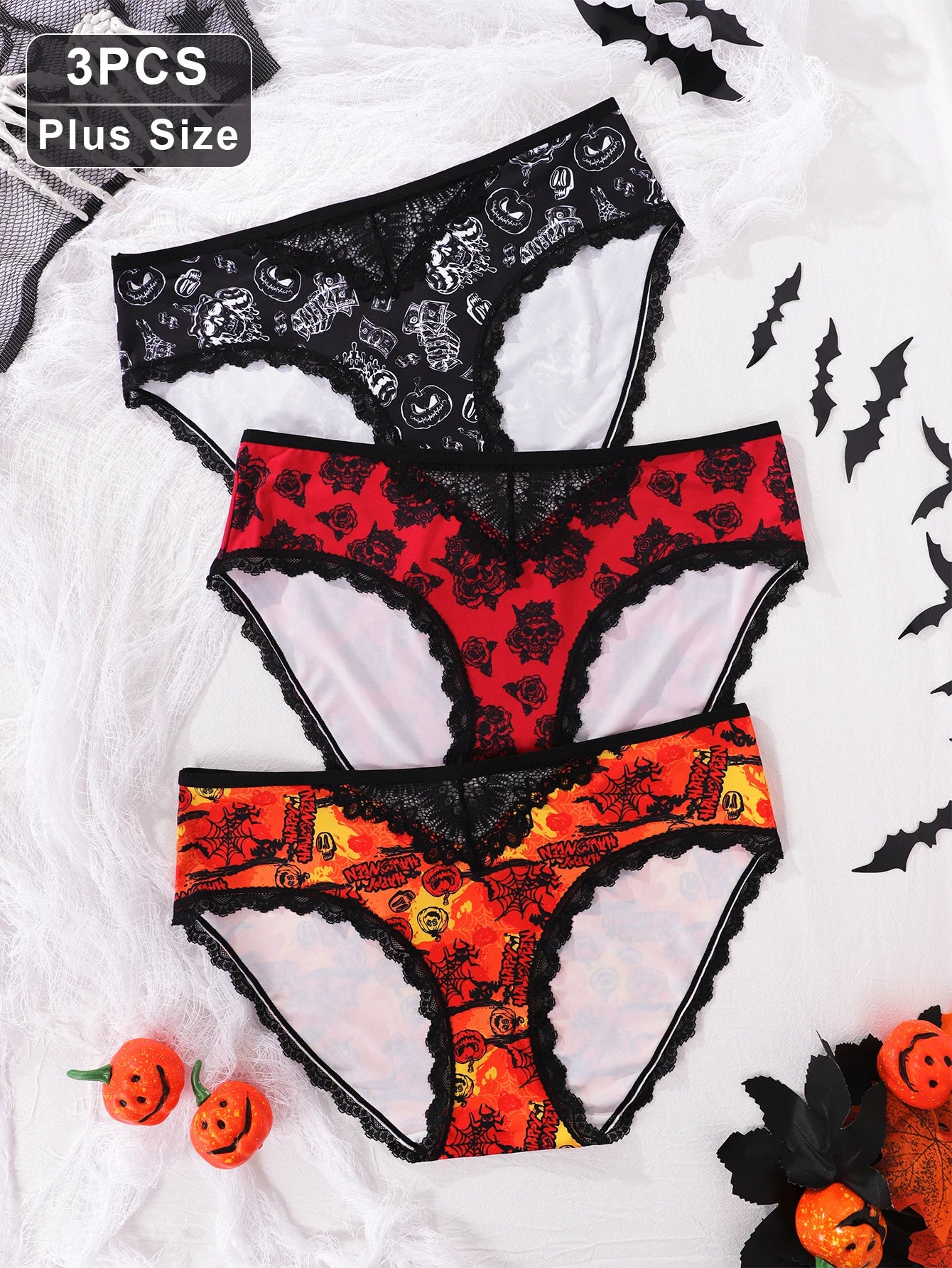 INTIMO SECRETS Halloween Low-Waist Lace Panties – 3 Pack