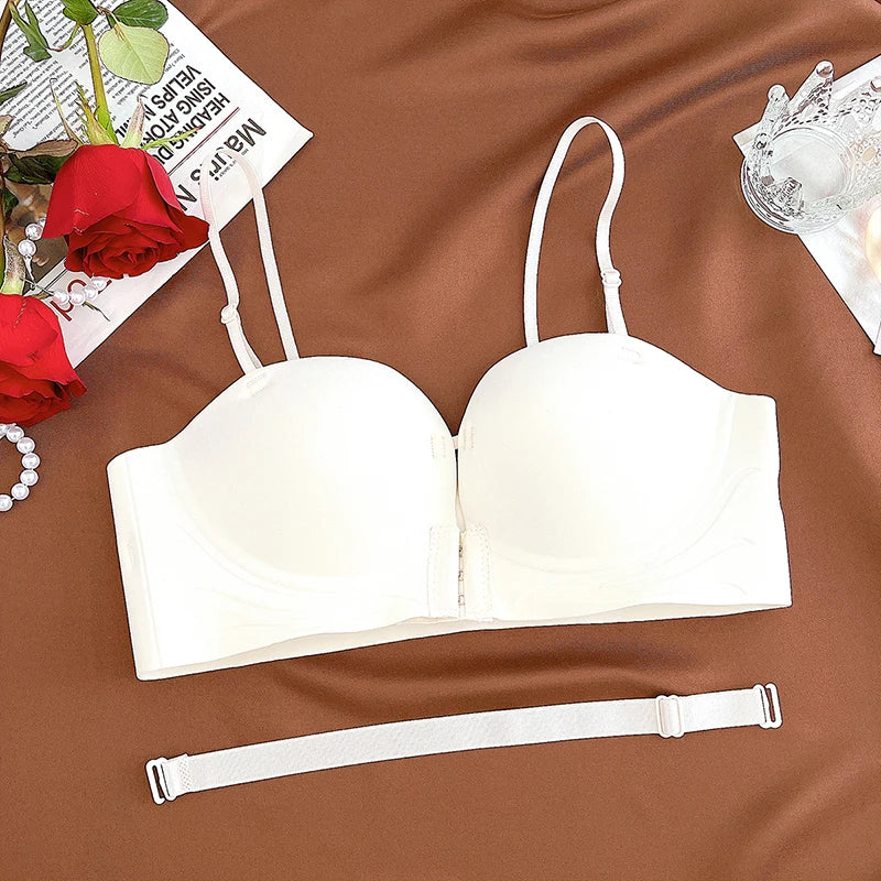 FINETOO 1PCS Women's Push-up Strapless Bras Front Buckle Brassiere Sexy Girls Small Chest Underwear Front Closure Sexy Bra