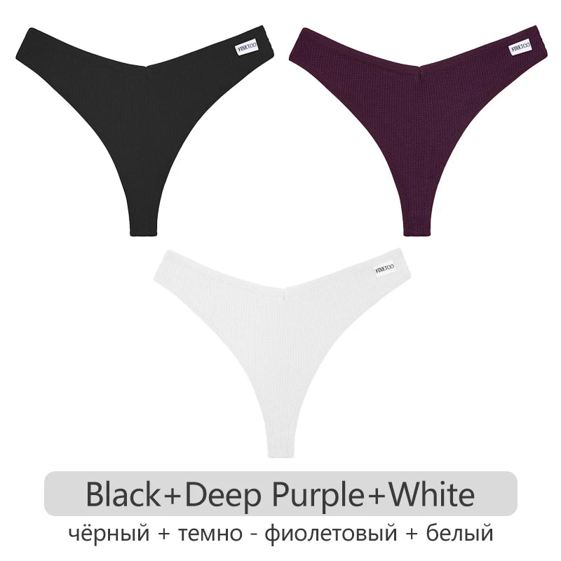 INTIMO SECRETS Women’s Cotton Thongs 3-Pack – Low-Rise Waffle G-String T-Back Panties S-XL