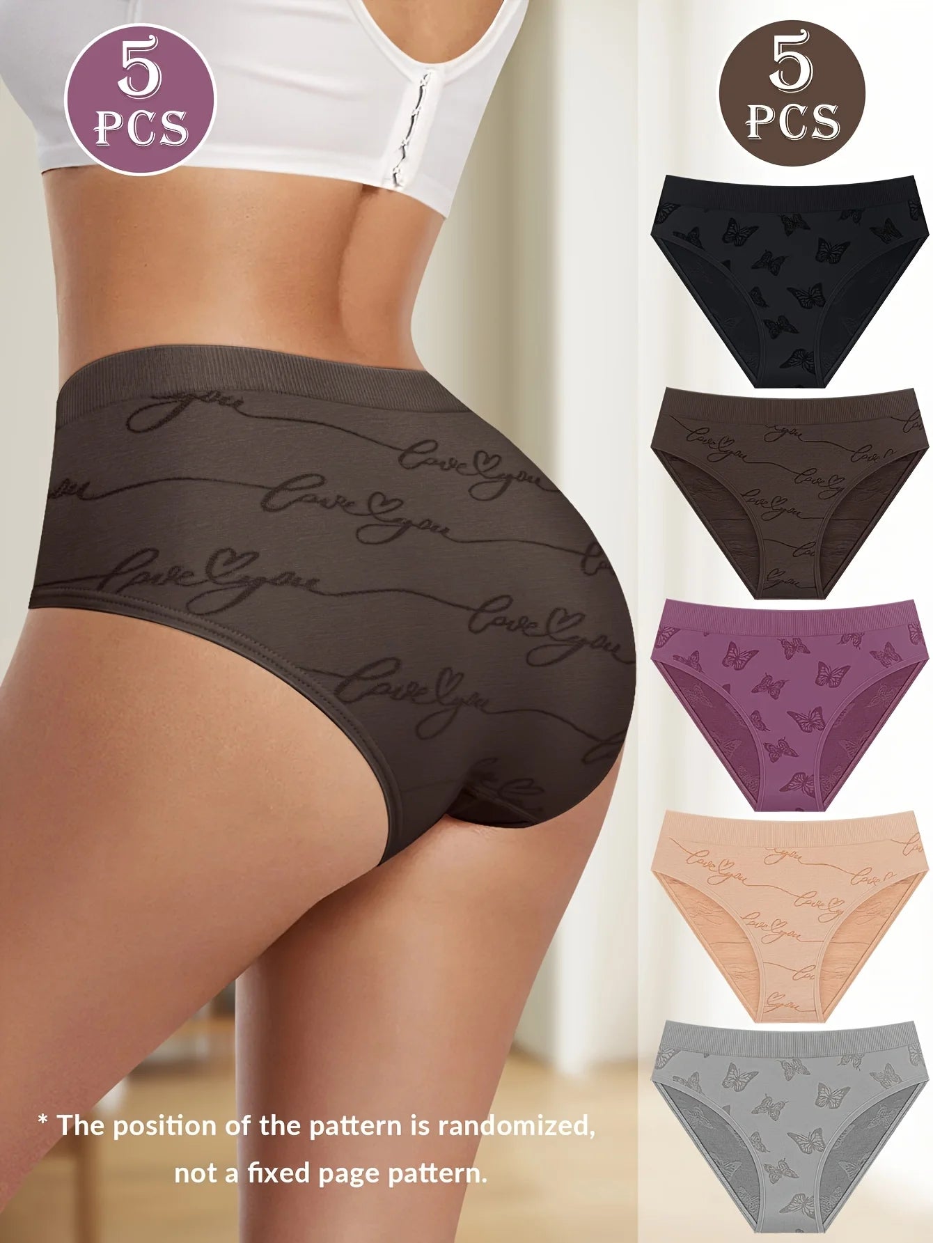 Pack of 5 Women's Butterfly-Shaped Soft Triangle Panties Plus Size Underwear