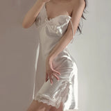 Nightdresses Women Sexy Halter Lace V-neck Sleepwear Female Sleeveless for Ladies Nightwear Hot Erotic Sleep Nightdress