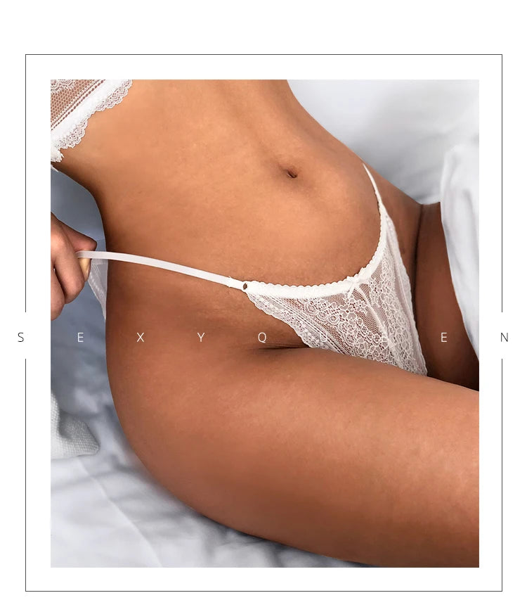 INTIMO SECRETS Adjustable Lace Thong - Sexy Transparent Half-Wrap T-Back