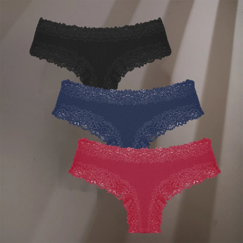 INTIMO SECRETS 3-Pack Women’s Floral Lace Cotton Panties – Sexy Soft Briefs S-XL