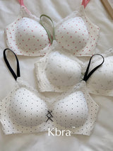 Lace Contrast Floral Print Lingerie for Women, Small Chest Gathering, Seamless and Underwire Bra