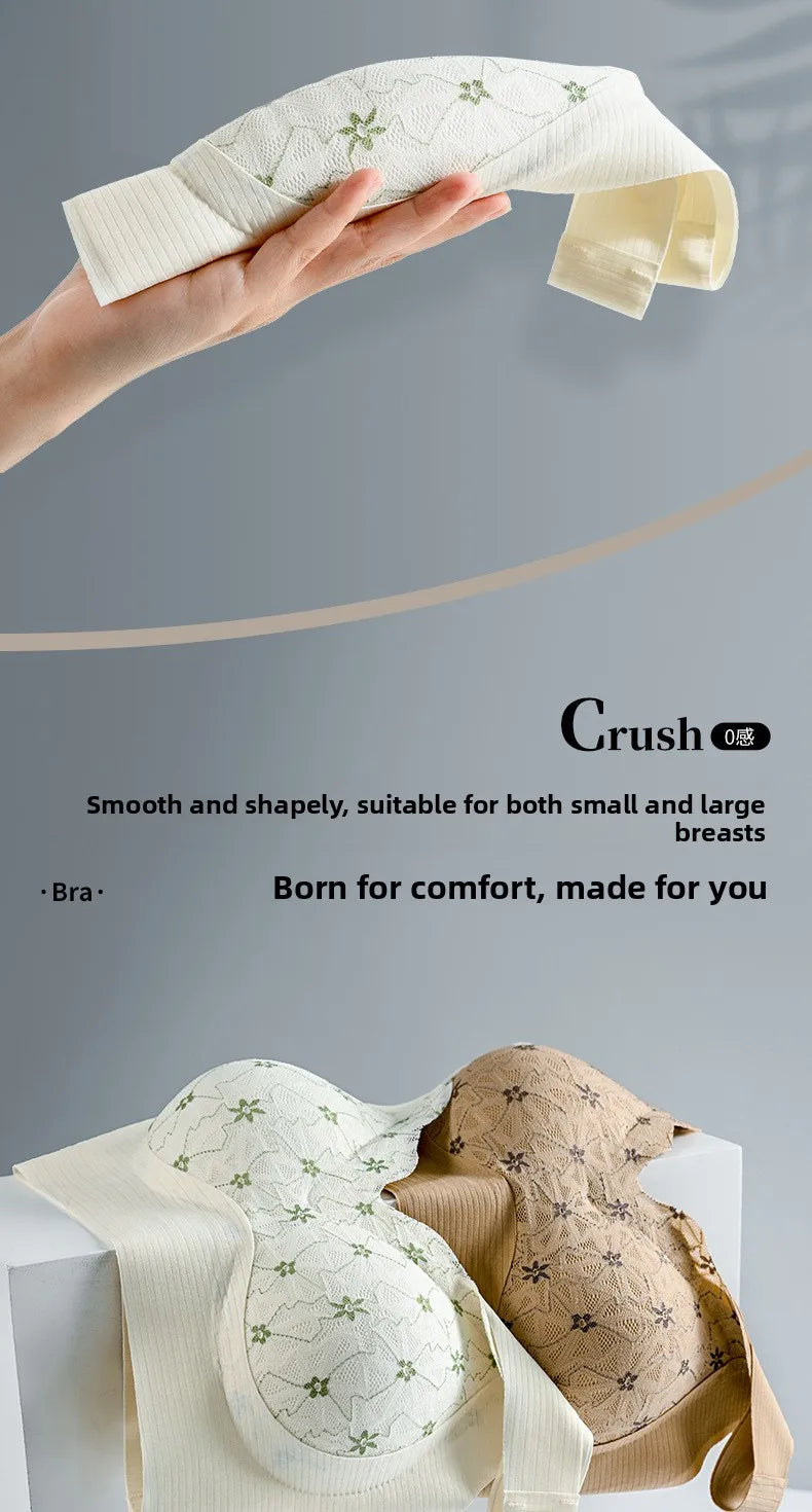 Seamless Lace Backless Bra Vest Fixed Cup Push-Up Side Breast Collection Wireless Vest Style Sleep Bra