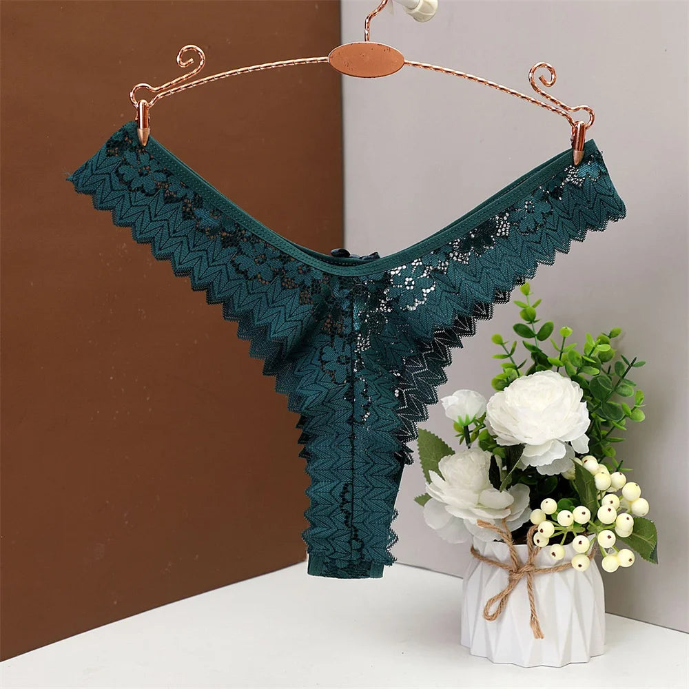 INTIMO SECRETS Mid Waist Sexy Lace Thong – Hollow Out G-String Underwear for Women, Plus Size S/M/L