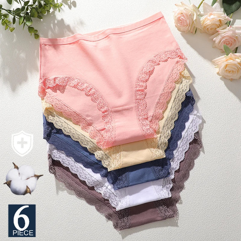 FINETOO 6Pcs Women's Cotton High Waist Panties Underwear Female Large Intimate Lingerie Briefs Woman Underpants Pantys Panties