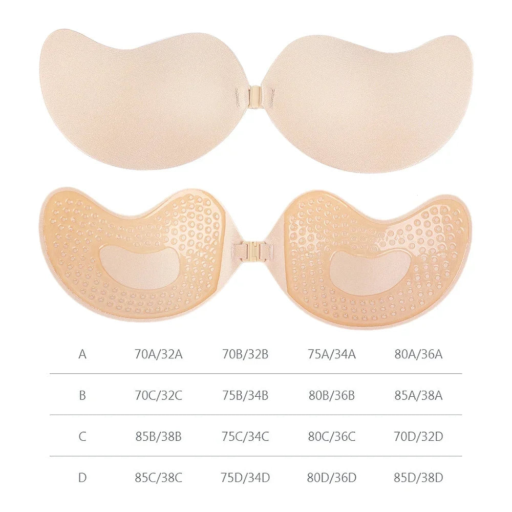 INTIMO SECRETS Women’s Invisible Strapless Adhesive Stick Bra – Push-Up Silicone Bralette & Nipple Covers