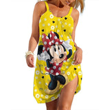 Disney-Mickey Minnie Dresses for Women Soft Women's Beach Dresses Summer Fashion Sling Print Sexy Skinny Seaside Casual Oversize