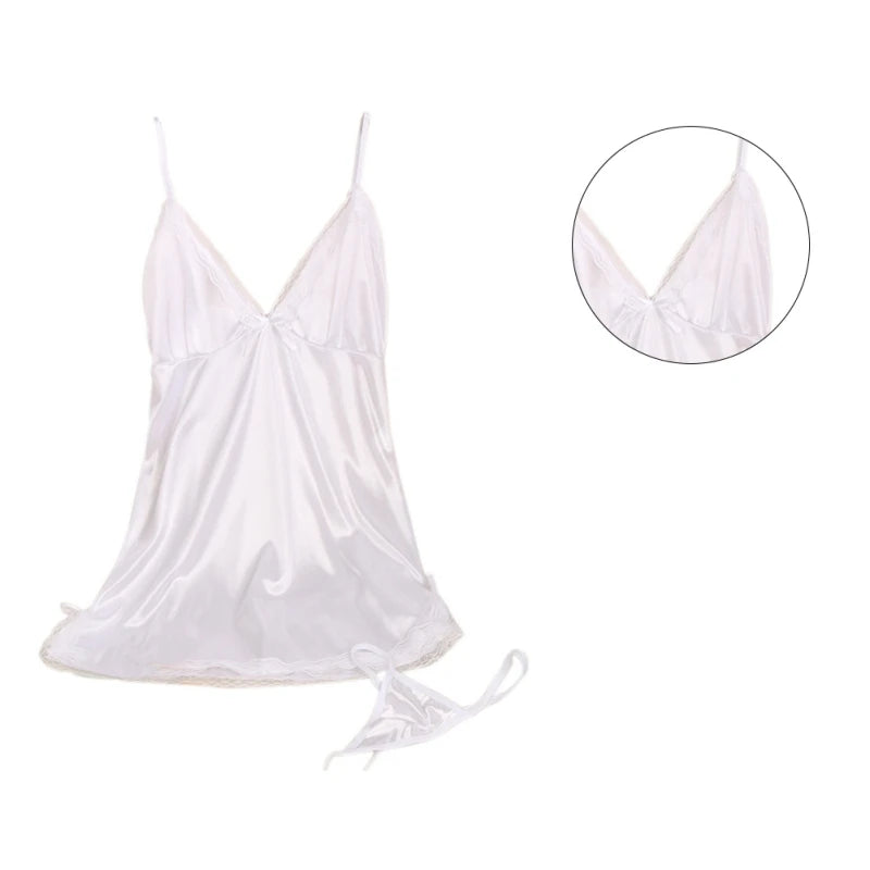 1PC Women's Sexy Sleep Suspenders V-neck Solid Color Comfortable Fashion Nightdress Sleepshirts Underwear Clothing
