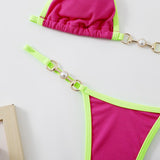 INTIMO SECRETS Women Contrast Halter Bikini Set Deep V Pearl Swimwear