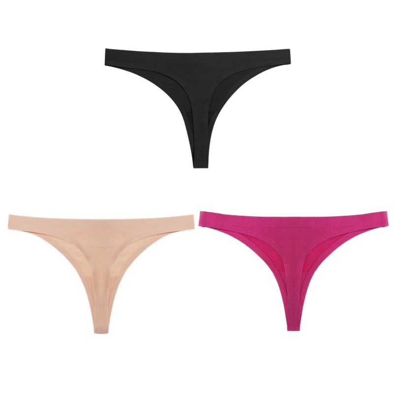 INTIMO SECRETS 3PCS Silk Satin Thongs – Seamless Sexy G-String Underwear for Women