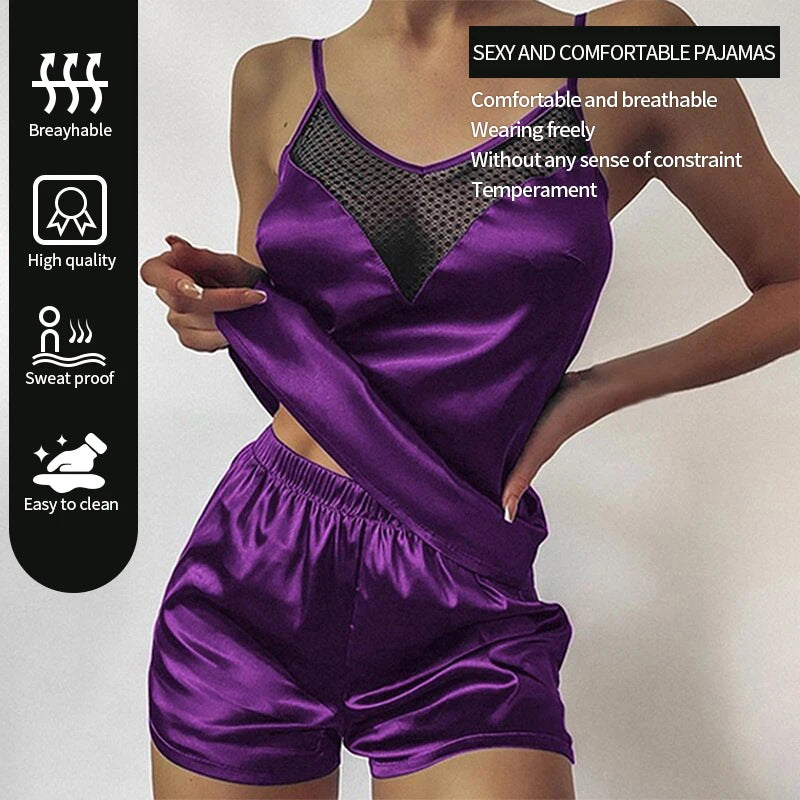 Lace Patchwork Vest Shorts, Women's Summer Pajamas, New Two-Piece Set, Lace Sexy, Can Be Worn for Casual Wear at Home