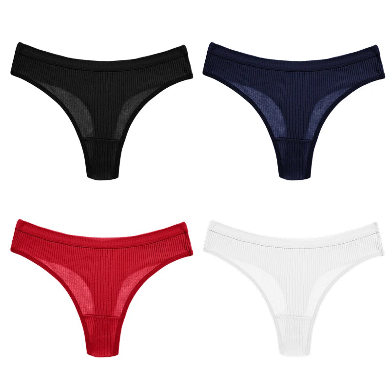 INTIMO SECRETS 4PCS Cotton Thongs – Striped G-String Underwear for Women
