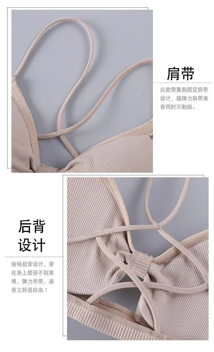 2023 sexy threaded sports yoga bra pure cotton sports bra fitness top bra breathable strap underwear bra pad wrap chest