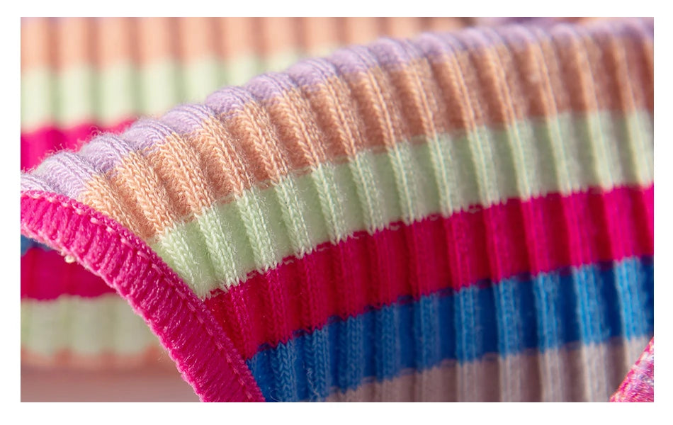 2PCS/Set Women Cotton Plus Size Panties M-4XL Comfort Underwear Sexy Colorful Rainbow Striped Lingerie Girls Cute Briefs NK608