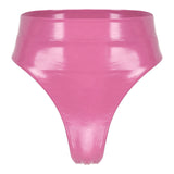 Womens Adult Sexy Thong Latex Panties Lingerie Wet Look Patent Leather Briefs Underwear Buckle Belted Pole Dance PVC Panties