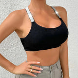 INTIMO SECRETS Women’s Smooth Shape Sports Bra – Lightweight Molded Cup with Glitter Straps