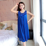 Summer Imitation Silk Nightgowns Women 2025 Sexy Sleepwear Nightwear Female  Spaghetti Strap Underwear Lace Breathable Homewear
