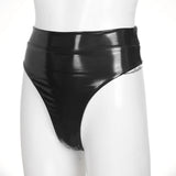 Womens Adult Sexy Thong Latex Panties Lingerie Wet Look Patent Leather Briefs Underwear Buckle Belted Pole Dance PVC Panties