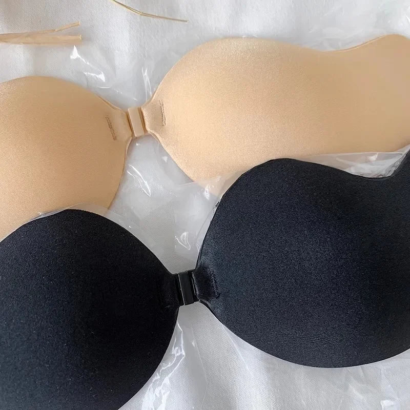 INTIMO SECRETS Women’s Invisible Strapless Adhesive Stick Bra – Push-Up Silicone Bralette & Nipple Covers