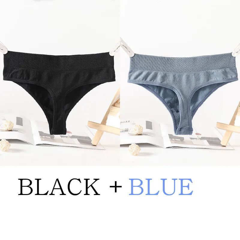 2PCS/Set Seamless G-String Panties Women Thongs Sexy Panty Lingerie Solid Color Female High Waist Thongs Women's Underwear