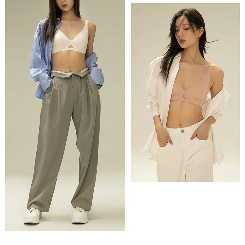 Wireless Deep V Seamless Bra for Women – Soft 3/4 Cup Hollow Out Comfort Lingerie