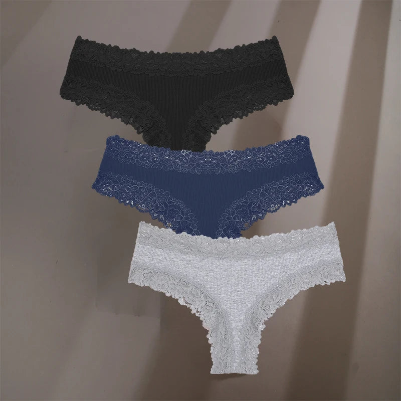 INTIMO SECRETS 3-Pack Women’s Floral Lace Cotton Panties – Sexy Soft Briefs S-XL