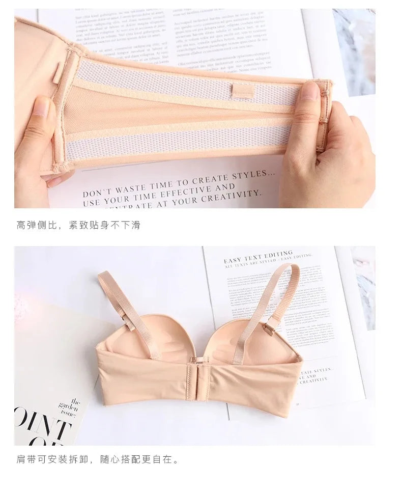 INTIMO SECRETS Women’s Sexy Strapless Bra – Black Lace Seamless Push-Up Invisible Bralette